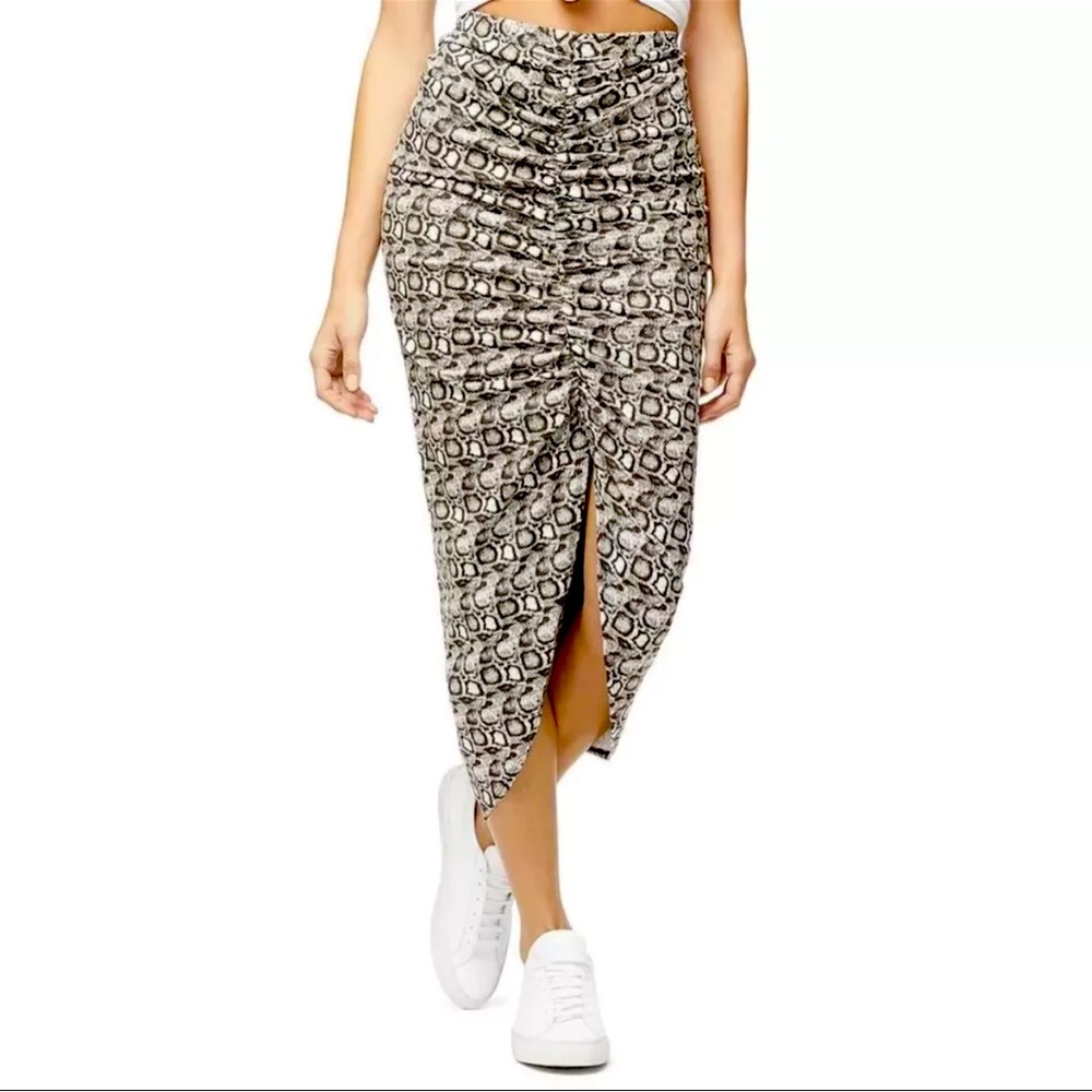 Good American Skirt Size 3 Large Snake Print Ruched Front MIDI Stretch Pencil